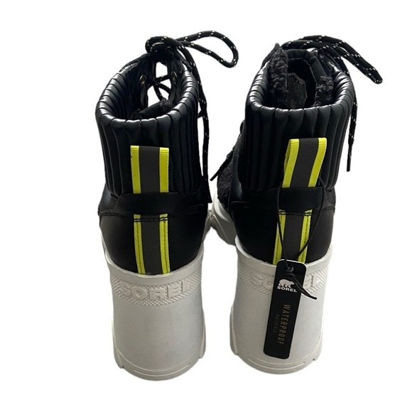 NWT Sorel Brex Heel Cozy Lace Booties in Black/Sea Salt Platform Chunky - Picture 8 of 11